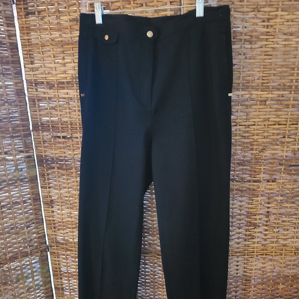 VTG Lauren Ralph Lauren Black Wide Leg Dress Pants Sz 12 Zippered Pockets Adjust